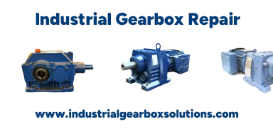 Industrial gearbox repair and rebuild service – heavy-duty blue gearboxes prepared for maintenance and rebuild in a professional repair shop.
