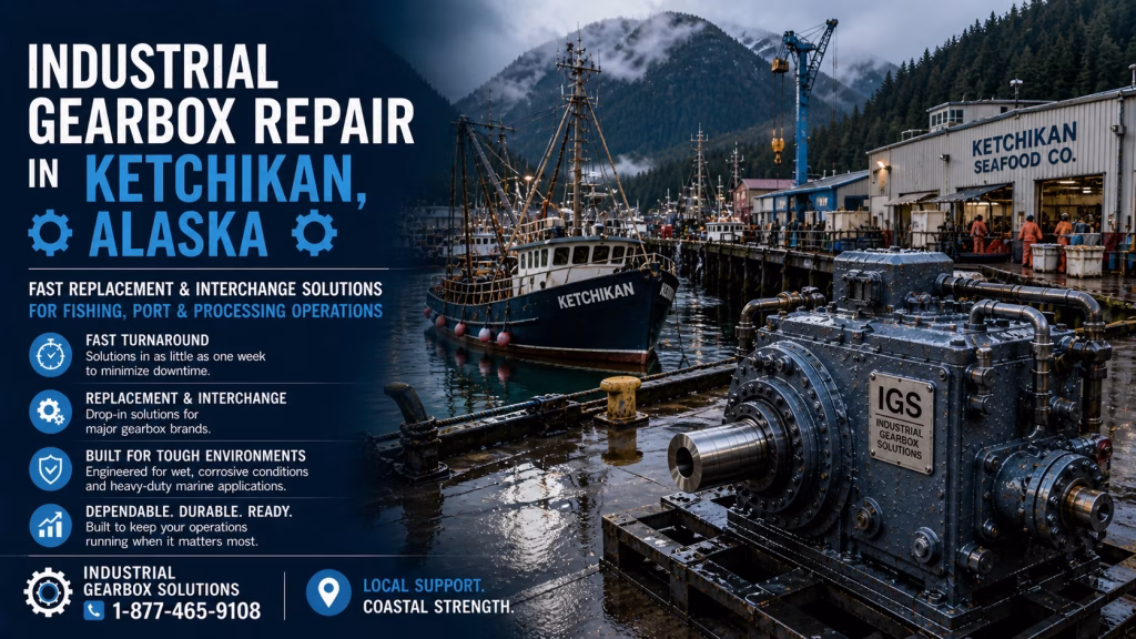 Industrial gearbox repair in Ketchikan Alaska fishing port and seafood processing facility