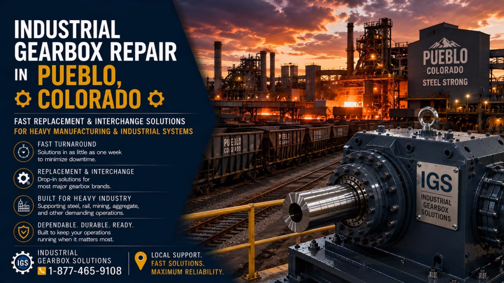 Industrial gearbox repair in Pueblo Colorado steel manufacturing and heavy industrial environment